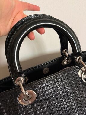 Cristian Dior Classic Black Woven Tote Bag with Top Handles